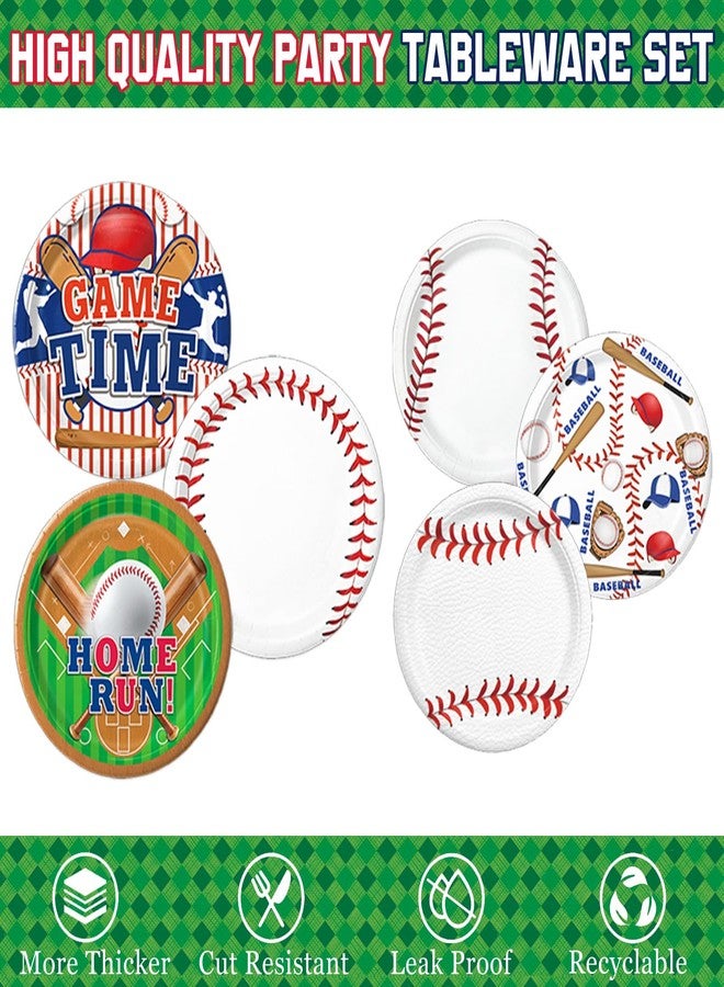 Oigco Baseball Birthday Decorations Includes Plates, Napkins, Cups, Cutlery, Cake & Cupcake Toppers, Banner, Hanging Swirls, Tablecloth, Balloons for Baseball Party Decorations, Serve 24 - Image 3
