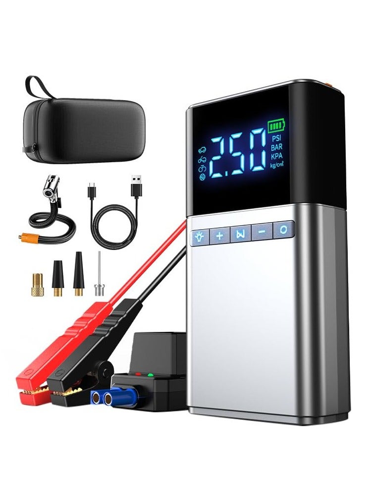 Portable Car Jump Starter with Air Compressor,12000mah Battery Jumper Starter Pack with 150PSI Auto Tire Inflator, 12V Jump Box Battery Booster, Smart Jumper Cables, LCD Display