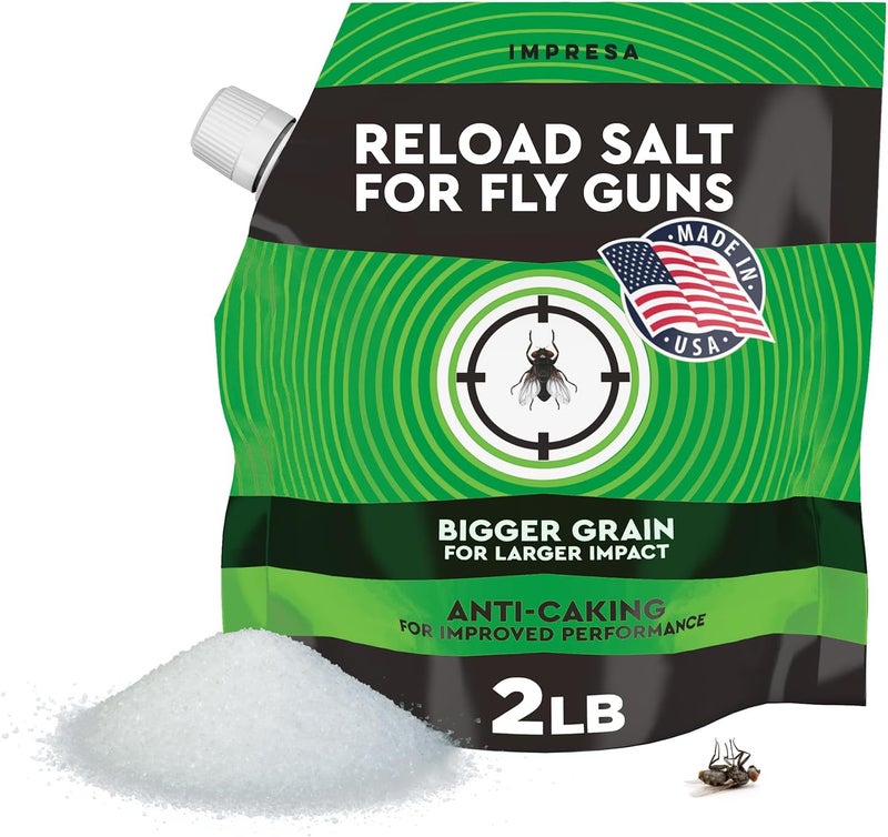 IMPRESA 2 lb Fly Shooter Refill Salt Compatible with Bug A Salt 3.0 Large-Grain Non-Caking Crystals for Fly Gun Reloads - Classic White Bag, Easy-Pour Spout for Bug Shooter Reloads - Image 1
