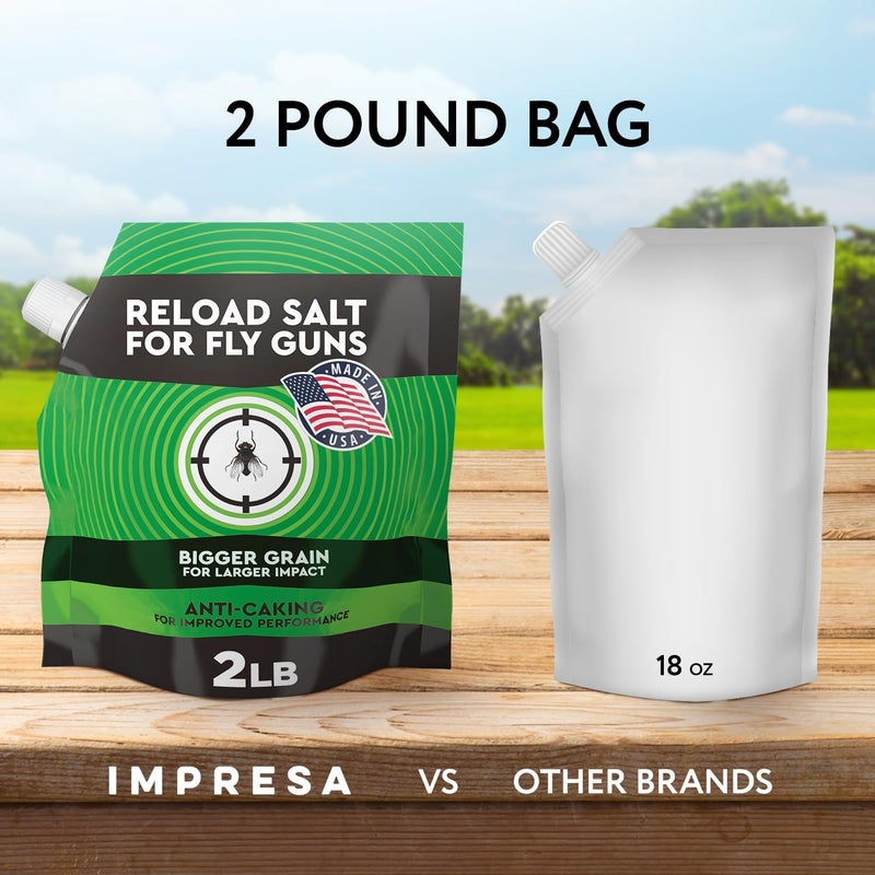 IMPRESA 2 lb Fly Shooter Refill Salt Compatible with Bug A Salt 3.0 Large-Grain Non-Caking Crystals for Fly Gun Reloads - Classic White Bag, Easy-Pour Spout for Bug Shooter Reloads - Image 4