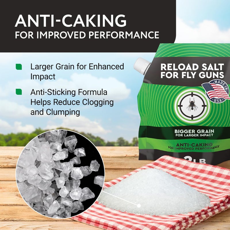 IMPRESA 2 lb Fly Shooter Refill Salt Compatible with Bug A Salt 3.0 Large-Grain Non-Caking Crystals for Fly Gun Reloads - Classic White Bag, Easy-Pour Spout for Bug Shooter Reloads - Image 3