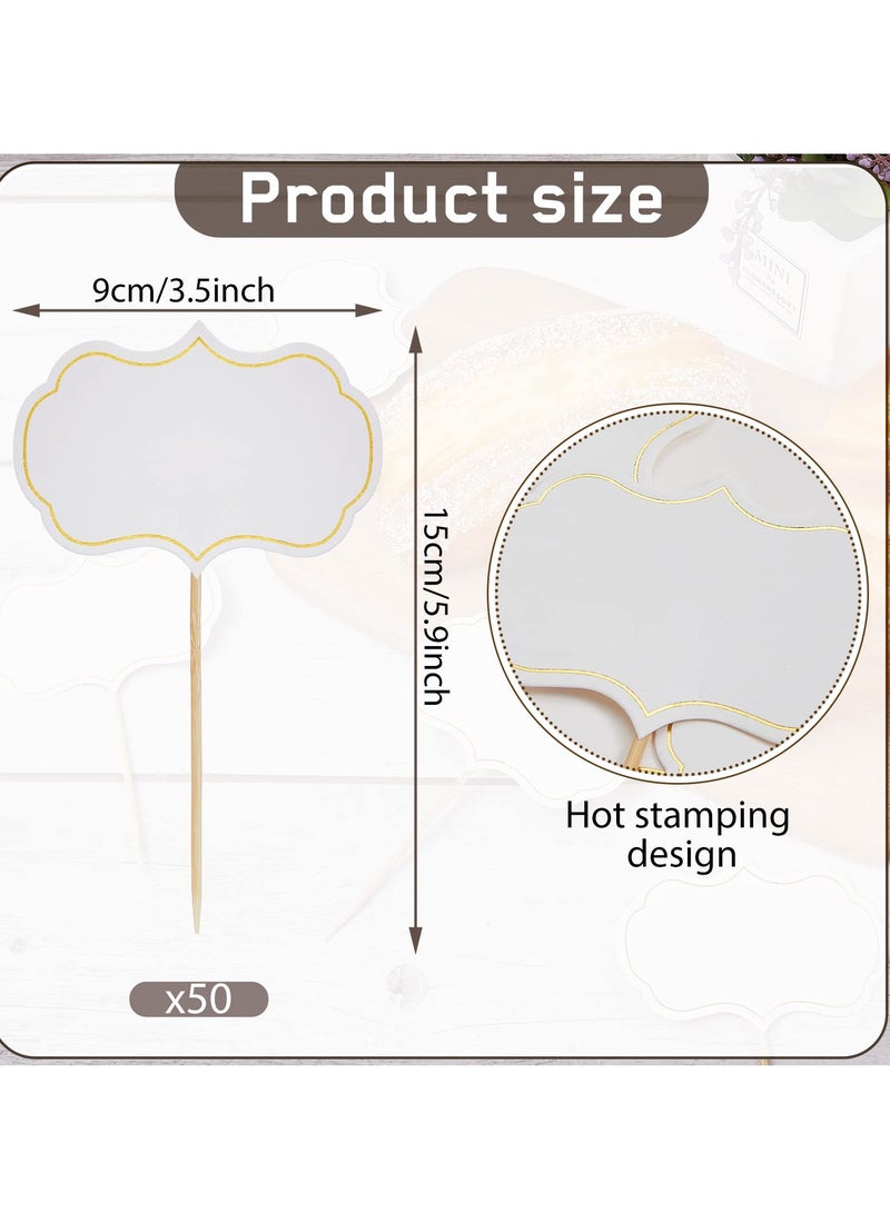 Excefore علامات جبن للوحة شاركوتيري، 50 قطعة لافتات حفلات البوفيه علامات طعام أعلام بيضاء صغيرة قواطع كعك ميني عود أسنان فارغ لتزيين حفلات الزفاف وأعياد الميلاد (أبيض) - Image 2