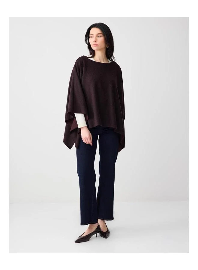 Jimmy Key Coffee Melange Boat Neck Batwing Sleeve Soft-Texture Blouse.