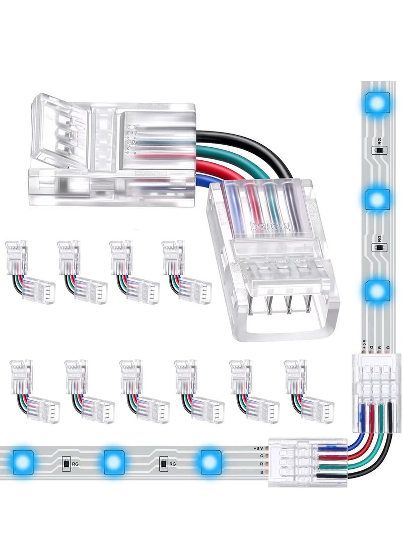 KASTWAVE L Shape 4Pin RGB LED Light Strip Connectors 039inch Wide Right Angle Corner Solderless Adapter Terminal Extension Connector for 5050 SMD 4 Conductor Strips (10Pack) - Image 1
