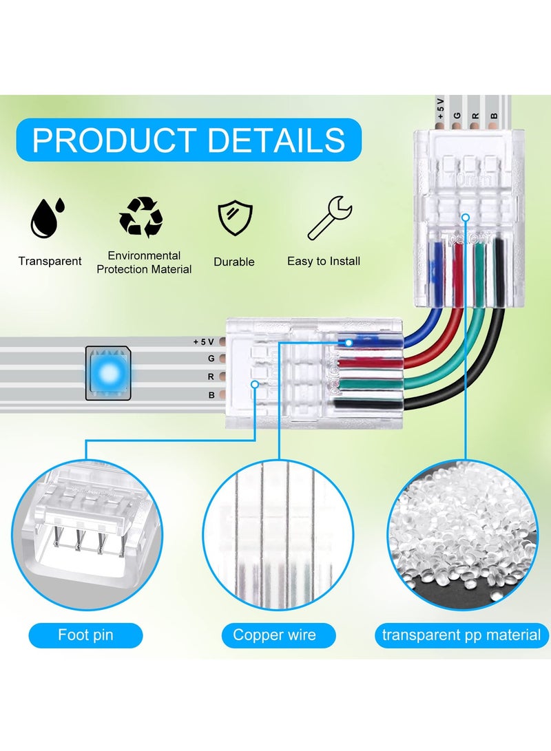 KASTWAVE L Shape 4Pin RGB LED Light Strip Connectors 039inch Wide Right Angle Corner Solderless Adapter Terminal Extension Connector for 5050 SMD 4 Conductor Strips (10Pack) - Image 4