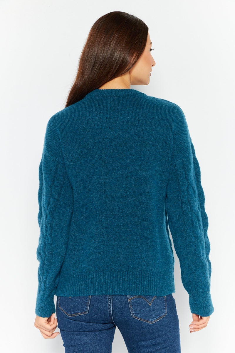 Fire & Glory Women Crew Neck Textured Sweaters, Sage Blue - Image 2