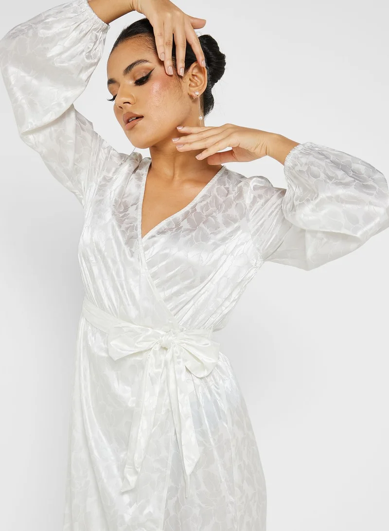 YAS Surplice Detail Puff Sleeve Tie Detail Dress