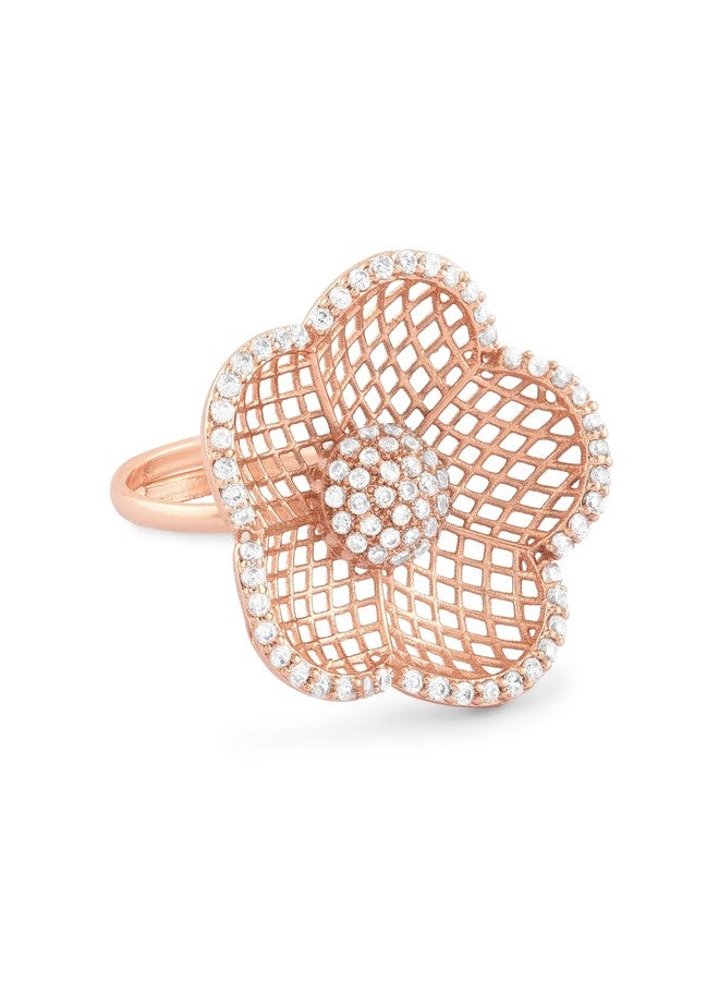 Zaveri Pearls خاتم قابل للتعديل من زافيري بيرلز، مصنوع من الذهب الوردي ومزين بزهرة مرصعة بأحجار الزركونيا المكعبة البراقة - ZPFK16204 - Image 1