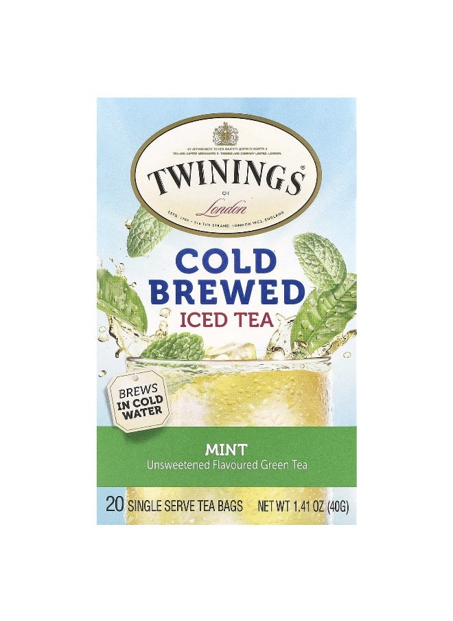 Twining's Twinings, Cold Brewed Iced Tea, Green Tea, Unsweetened, Mint, 20 Single Serve Tea Bags, 1.41 oz (40 g)  - Image 1