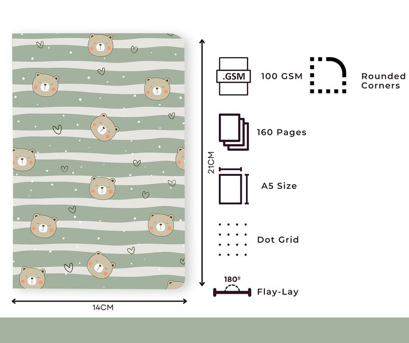 BOUND N FOUND 100 GSM A5 Dot Grid Notebook: 160 Pages, Journal Diary (Cute Bear) - Image 2
