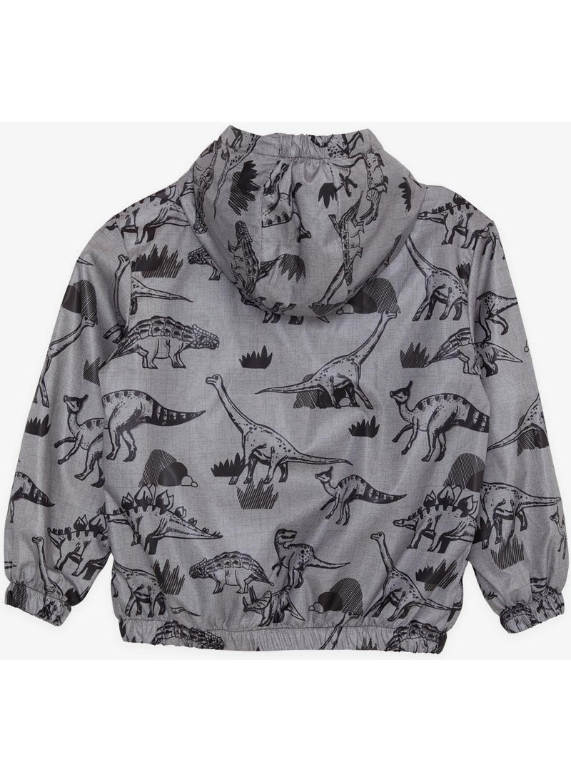 Breeze - Boy's Raincoat Strong Dinosaurs Patterned 1-6 Years, Smoked Melange - Image 1