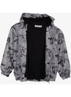 Breeze Boy's Raincoat Strong Dinosaurs Patterned 1-6 Years, Smoked Melange  - Image 2