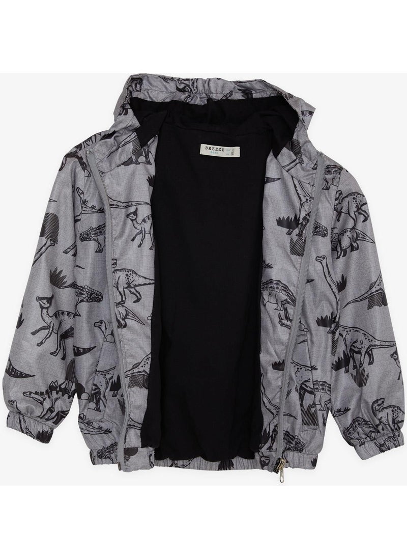 Breeze - Boy's Raincoat Strong Dinosaurs Patterned 1-6 Years, Smoked Melange - Image 1