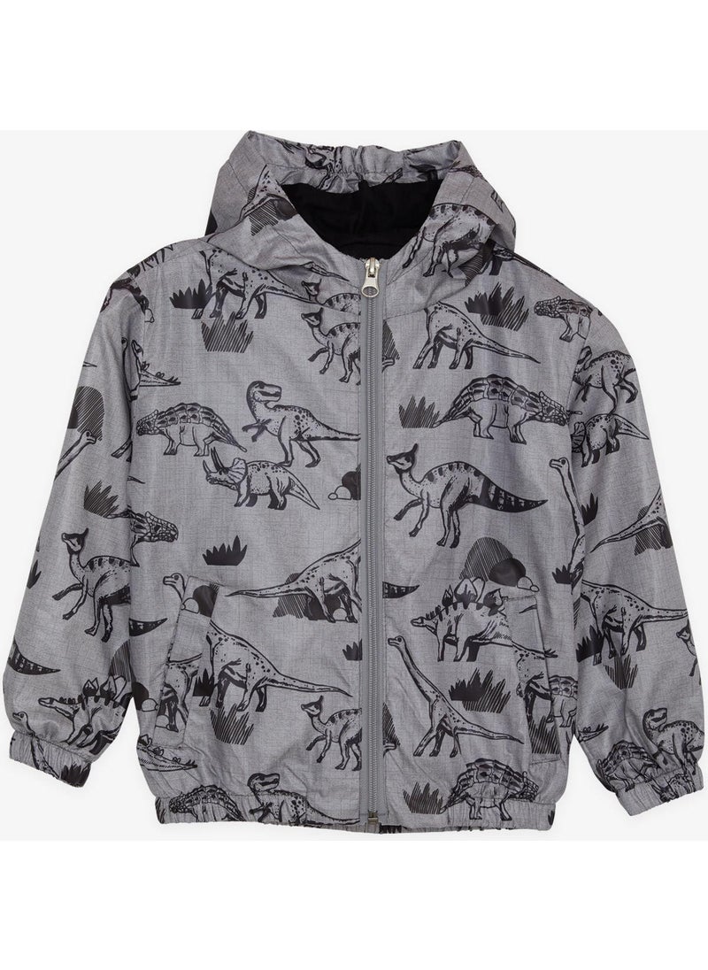 Breeze - Boy's Raincoat Strong Dinosaurs Patterned 1-6 Years, Smoked Melange - Image 1