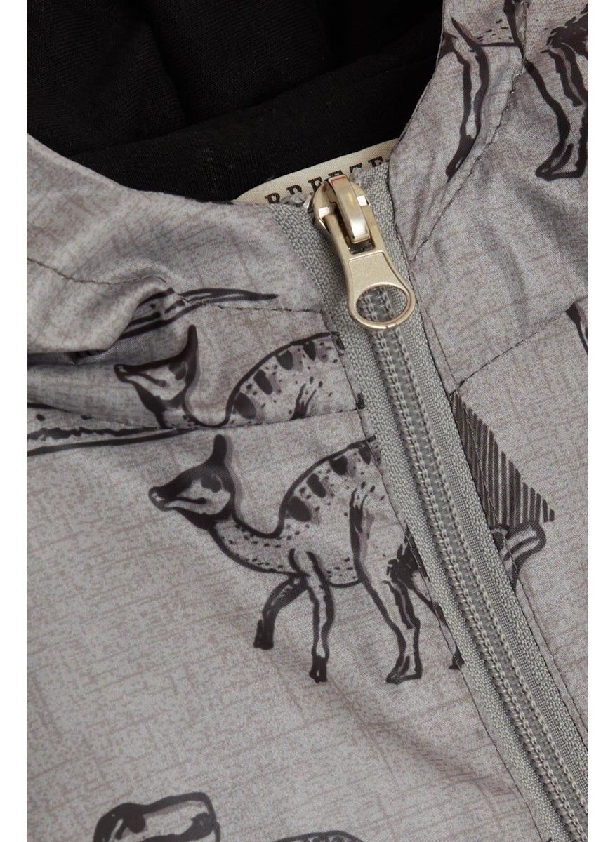Breeze - Boy's Raincoat Strong Dinosaurs Patterned 1-6 Years, Smoked Melange - Image 1