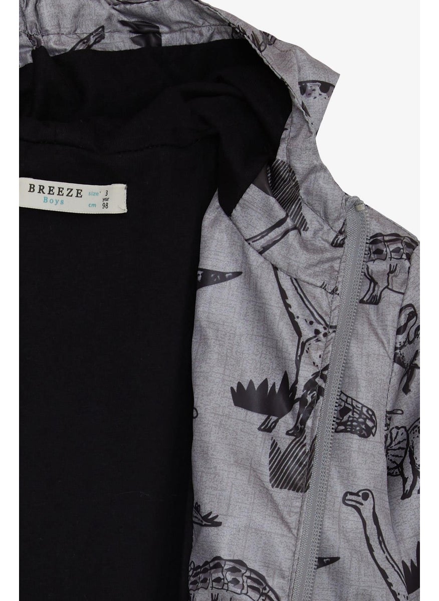 Breeze - Boy's Raincoat Strong Dinosaurs Patterned 1-6 Years, Smoked Melange - Image 1