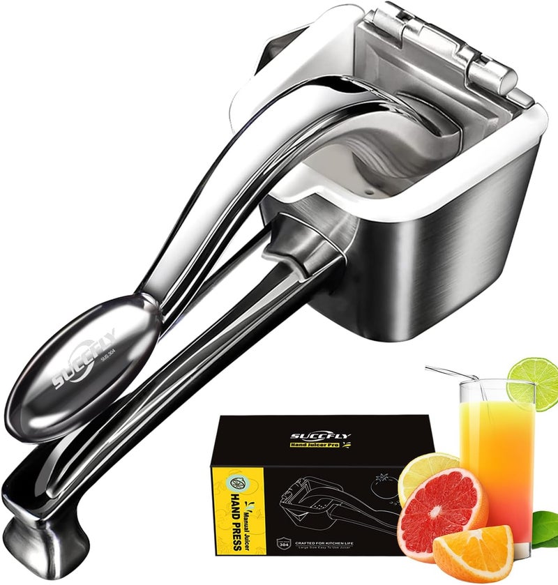SUCCFLY Lemon Squeezer Stainless Steel, Manual Juicer Citrus Lime Orange Fruit Squeezer Heavy Duty Ergonomic Handle Labor-saving Large Capacity Juice Press Hand Handheld Juicer (5 Year Warranty) - Image 1