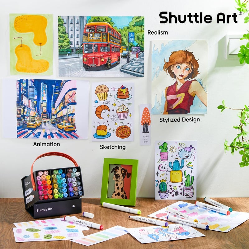 Shuttle Art Alcohol Markers Brush tip, Dual Tip Brush & Chisel Tip Art Marker Set, 50 Colors plus 1 Blender Permanent Marker Pens with Case Perfect for Illustration Students Adults Coloring - Image 5