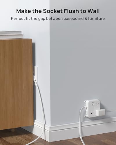 TROND Flat Plug Power Strip, 5FT Ultra Thin Flat Extension Cord with 3 AC Outlets, Wall Mount USB Plug Behind TV, Wall Outlet to Hide in Drawer, Attach Under Desk Cabinet Vanity Counter - Image 3