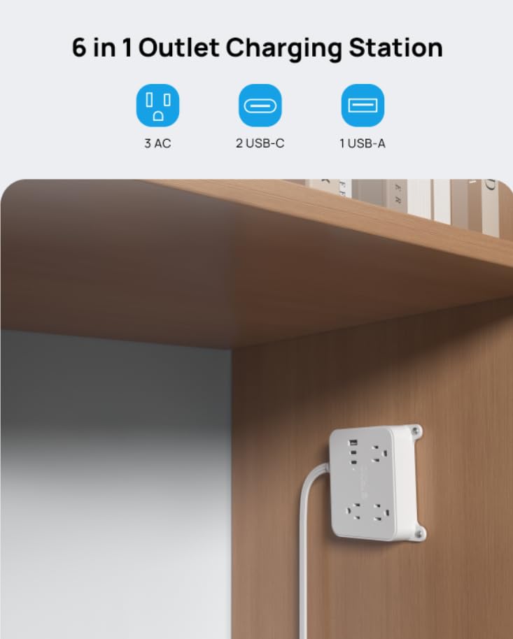 TROND Flat Plug Power Strip, 5FT Ultra Thin Flat Extension Cord with 3 AC Outlets, Wall Mount USB Plug Behind TV, Wall Outlet to Hide in Drawer, Attach Under Desk Cabinet Vanity Counter - Image 2