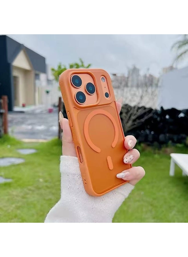 Denx Magnetic Transparent Matte Phone Case for iPhone 17 Pro, Magsafe Shockproof Cover for Wireless Charging, (Orange)