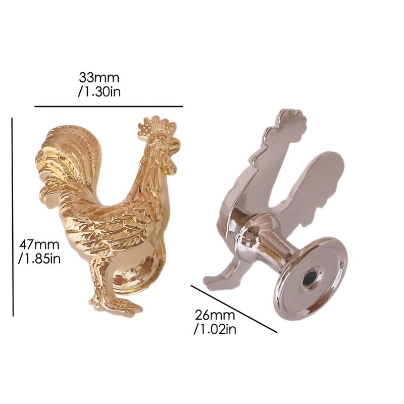 4 Zinc Alloy Drawer Handles Pewter Single Hole Rooster Shape Cabinet Pull - Image 5