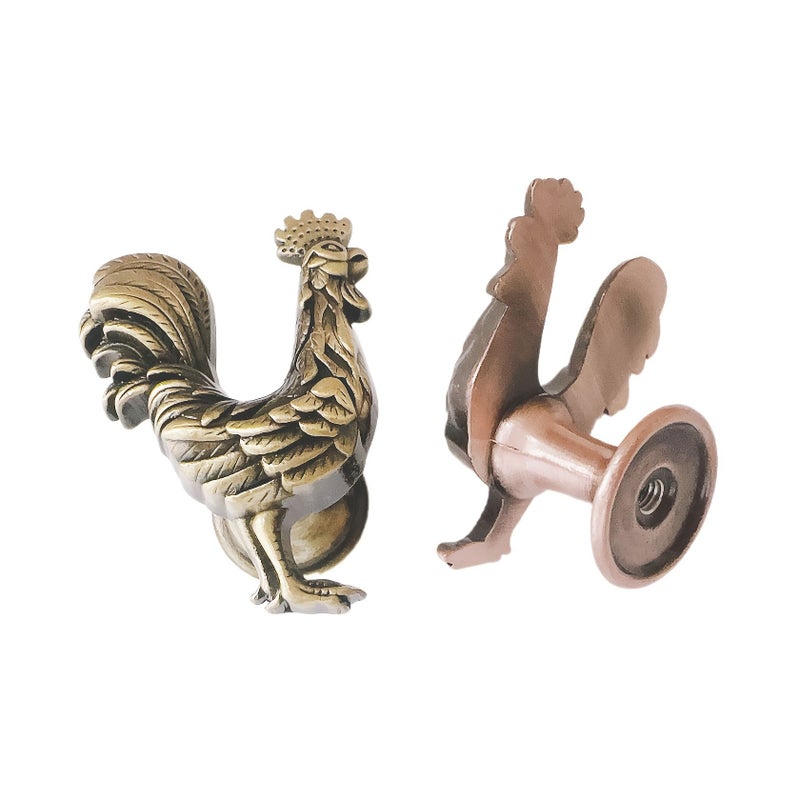 4 Zinc Alloy Drawer Handles Pewter Single Hole Rooster Shape Cabinet Pull - Image 2