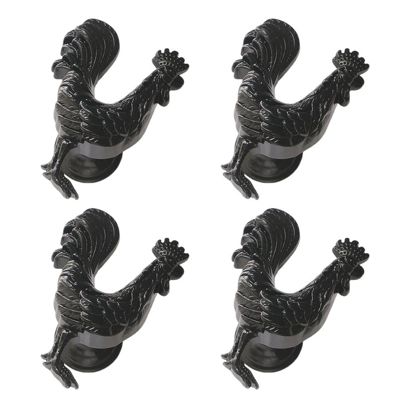 4 Zinc Alloy Drawer Handles Pewter Single Hole Rooster Shape Cabinet Pull - Image 4