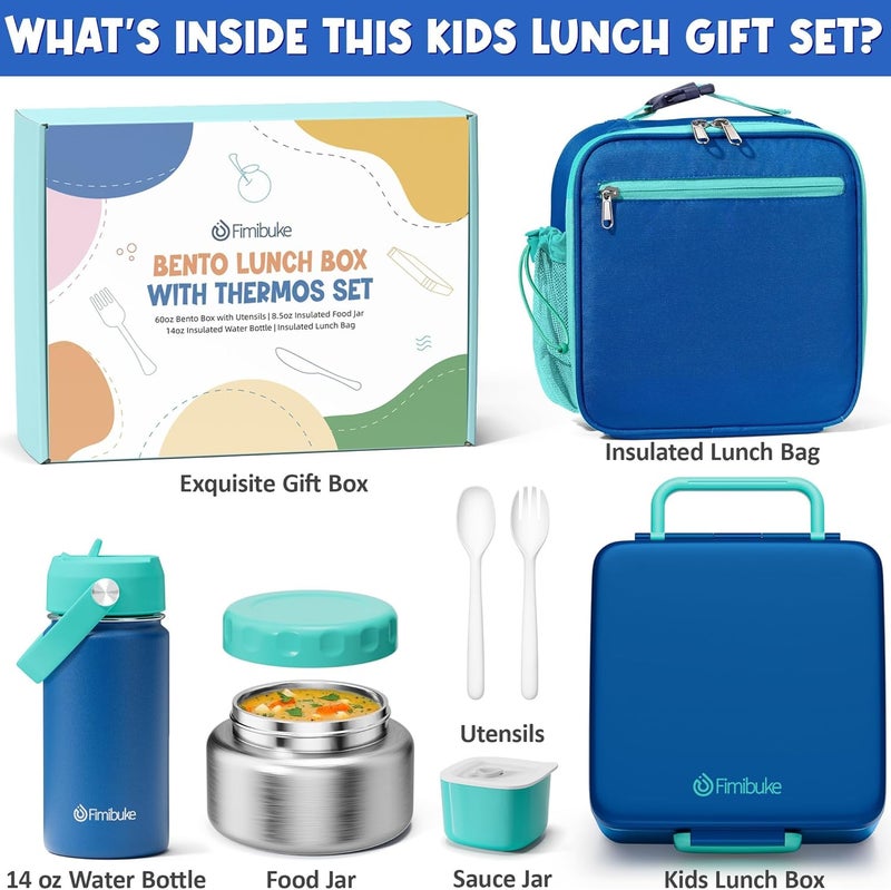 Fimibuke Kids Bento Lunch Box, Leakproof Toddler Bento Box with 8.5 OZ Insulated Food Jar, Lunch Bag, Kids Water Bottle, 3 or 4 Compartment Container for Back to School Toddler Girls Boys - Image 2