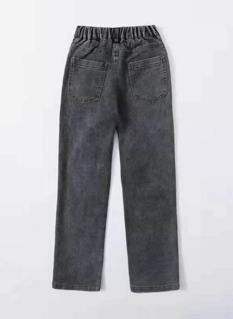 Girls Solid Ripped Straight Leg Jeans  - Image 2