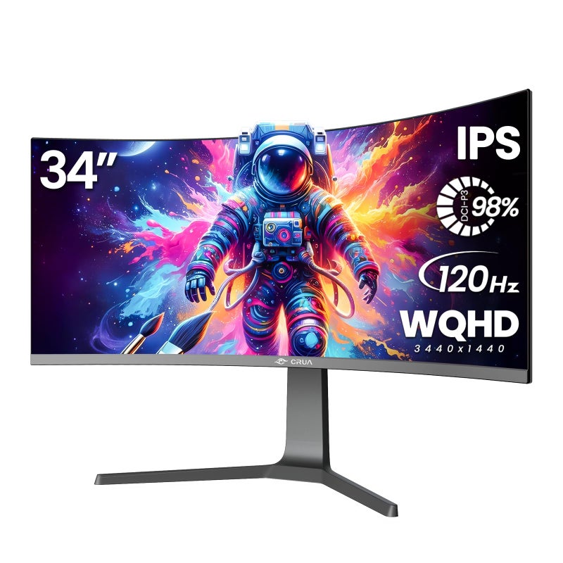 CRUA 34 Curved Gaming Monitor IPS WQHD3440x1440P 120Hz 1900R 219 UltraWide PC Display 130 sRGB AMD FreeSync Blue Light Filter HDMIDP Ports Wall Mountable Installs Black - Image 2