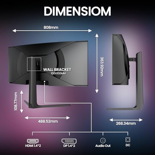 CRUA 34 Curved Gaming Monitor IPS WQHD3440x1440P 120Hz 1900R 219 UltraWide PC Display 130 sRGB AMD FreeSync Blue Light Filter HDMIDP Ports Wall Mountable Installs Black - Image 3