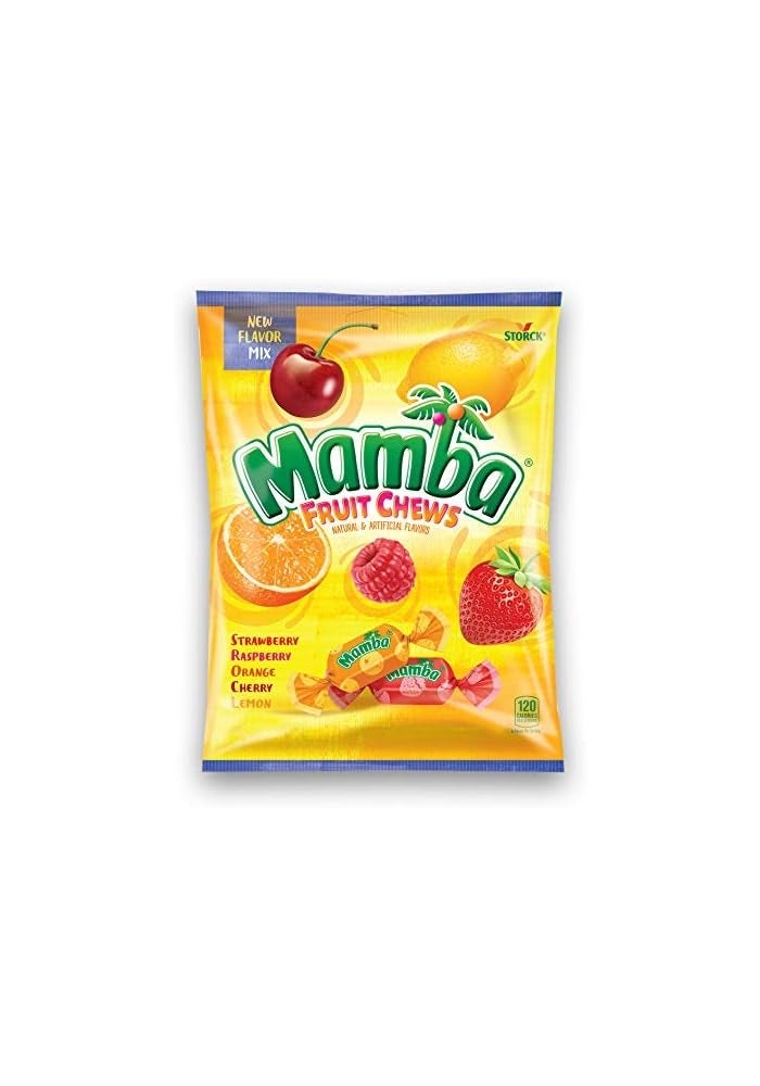 Mamba Fruit Chews Candy New Flavor Mix - Strawberry, Raspberry, Orange, Cherry, Lemon - 3.52 Oz