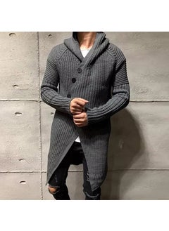 Generic 2024 Mens Autumn Winter Long Hooded Knit Cardigan Black  - Image 5