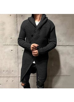 Generic 2024 Mens Autumn Winter Long Hooded Knit Cardigan Black  - Image 3