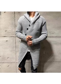 Generic 2024 Mens Autumn Winter Long Hooded Knit Cardigan Black  - Image 4