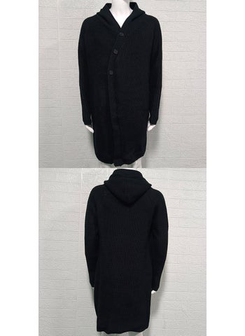 Generic 2024 Mens Autumn Winter Long Hooded Knit Cardigan Black  - Image 1