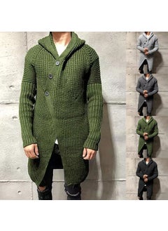 Generic 2024 Mens Autumn Winter Long Hooded Knit Cardigan Black  - Image 2