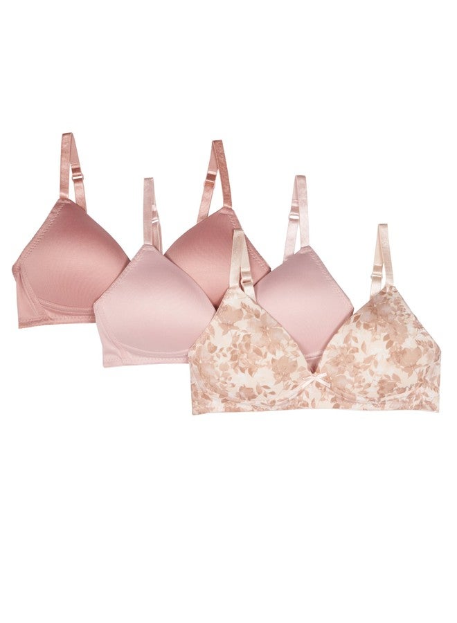 TAHARI Girls' 3-Pack Molded Wireless Bras, Pale Floral, Peach, Pink, 85A - Image 2