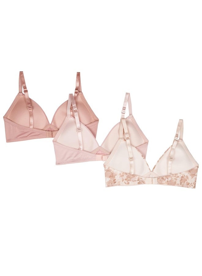 TAHARI Girls' 3-Pack Molded Wireless Bras, Pale Floral, Peach, Pink, 85A - Image 3