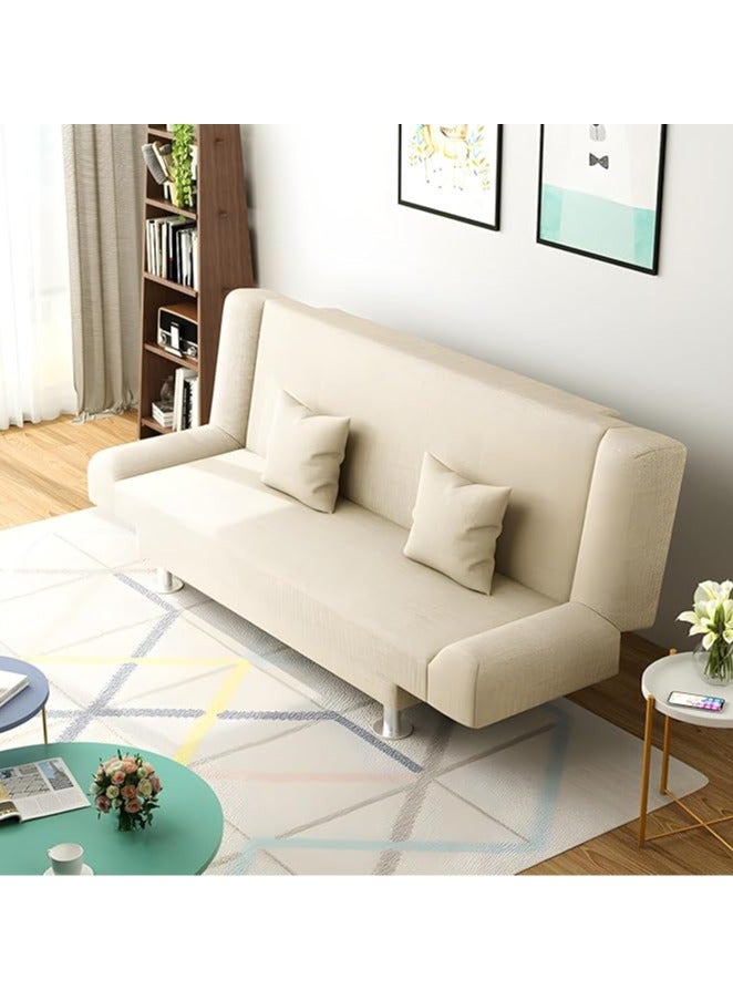 Poppins HOME Linen Armless Convertible Sleeper Sofa Bed for Living Room - White - 119.88 x 55.11 x 74.93 cm