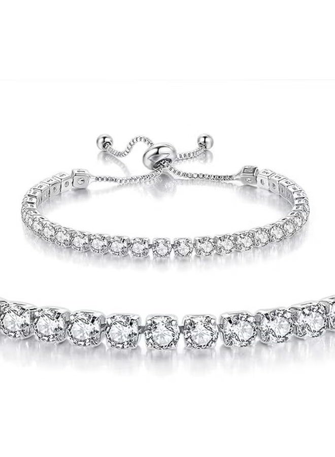 YJ Bracelets for Women White Gold Plated Diamond AAA+ Cubic Zirconia CZ Dainty Classic Adjustable Slider Bracelet Silver Fashion Jewelry Wedding Gift - Image 3