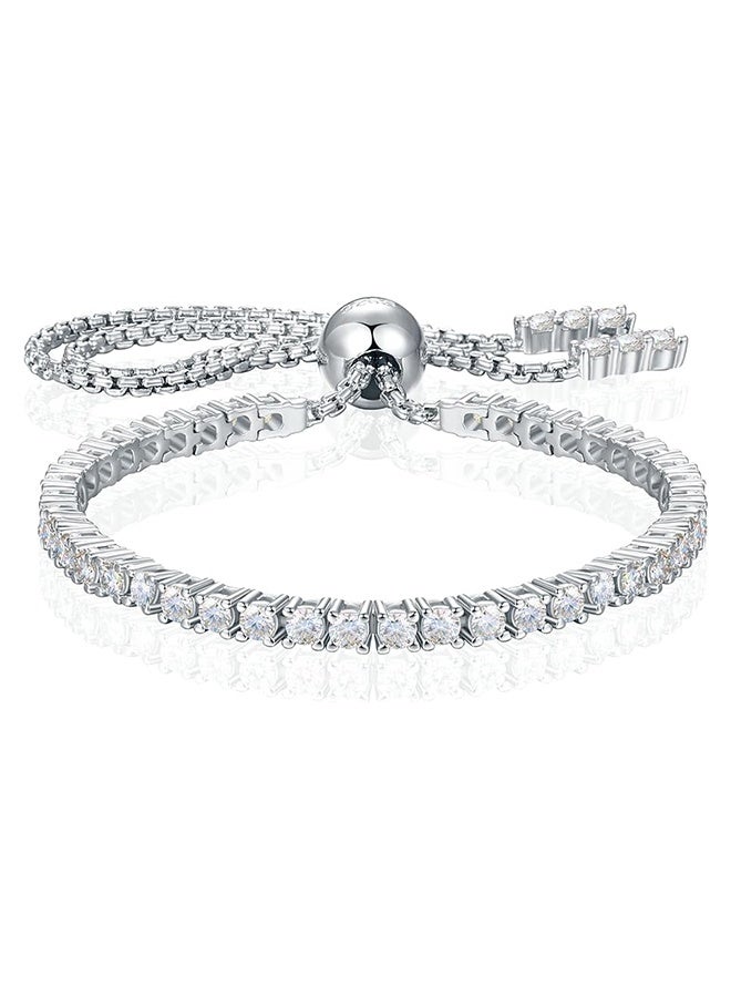 YJ Bracelets for Women White Gold Plated Diamond AAA+ Cubic Zirconia CZ Dainty Classic Adjustable Slider Bracelet Silver Fashion Jewelry Wedding Gift - Image 1