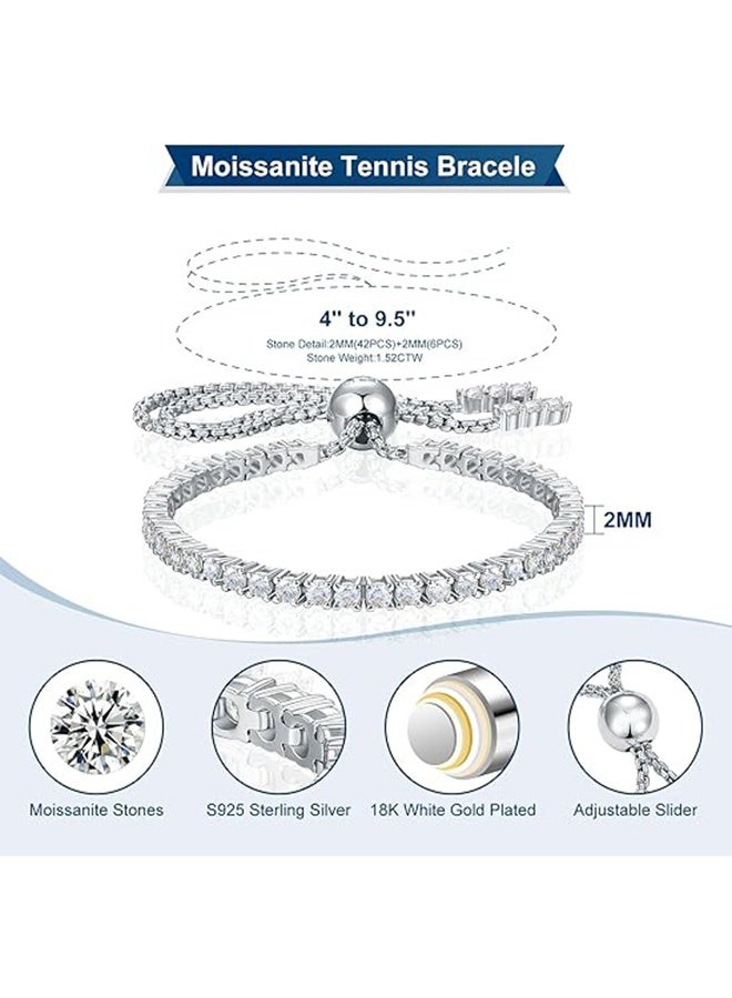 YJ Bracelets for Women White Gold Plated Diamond AAA+ Cubic Zirconia CZ Dainty Classic Adjustable Slider Bracelet Silver Fashion Jewelry Wedding Gift - Image 4