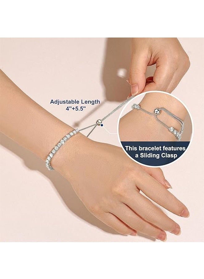 YJ Bracelets for Women White Gold Plated Diamond AAA+ Cubic Zirconia CZ Dainty Classic Adjustable Slider Bracelet Silver Fashion Jewelry Wedding Gift - Image 2