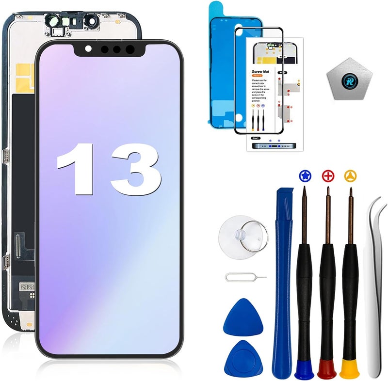 EFAITHLIFE استبدال شاشة LCD لجهاز iPhone 13 بحجم 6.1 بوصة (النموذج A2633 A2482 A2631 A2634 A2635) مجموعة شاشة تعمل باللمس مع إطار وأدوات إصلاح - Image 1