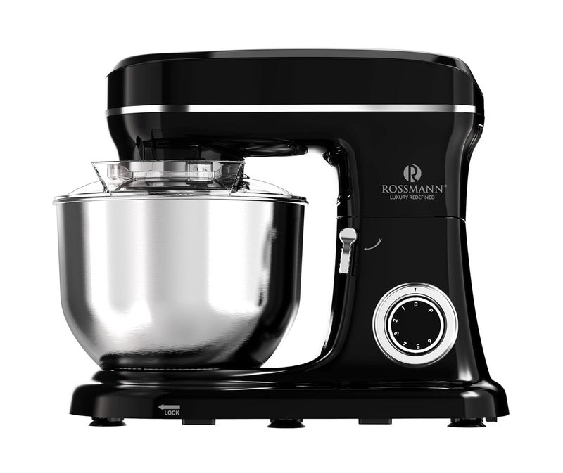 ROSSMANN Rossmann Stand Mixer Professional 1600 Watts 100 Pure Copper Motor 55 Lit removeable SS Bowl 4 Safety Features Metal Gears Planetary Rotation Teflon Coated Accessories Black  - Image 1