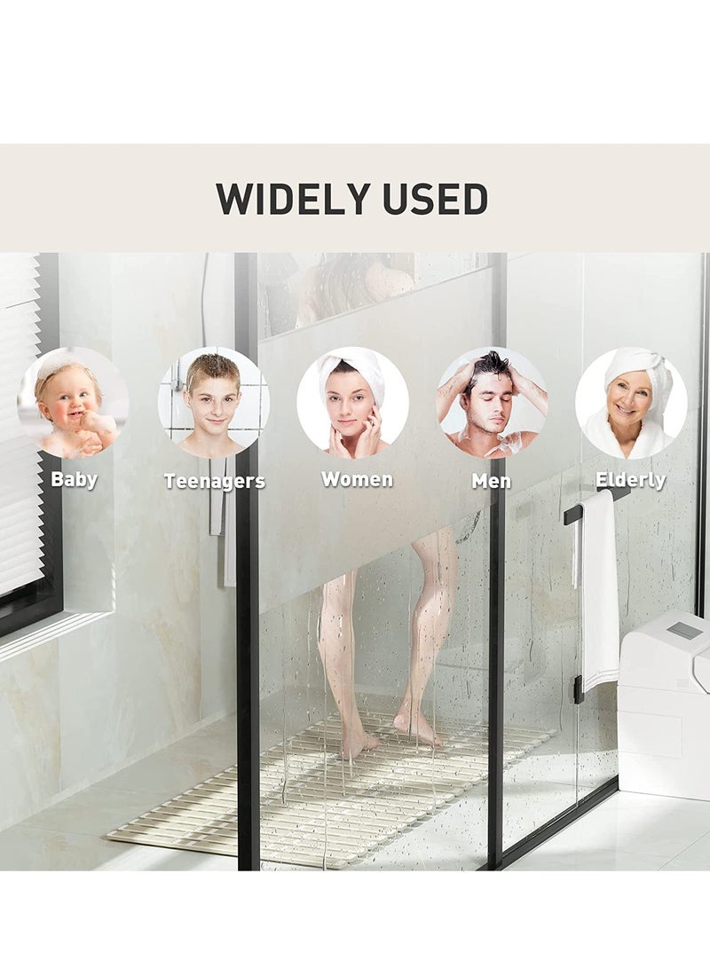 MIXDE Anti Slip Shower Mat With Suction Cups And Drain Holes For Bathroom,15.7x35.4inch Beige - Image 1