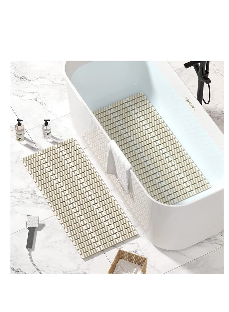 MIXDE Anti Slip Shower Mat With Suction Cups And Drain Holes For Bathroom,15.7x35.4inch Beige - Image 4