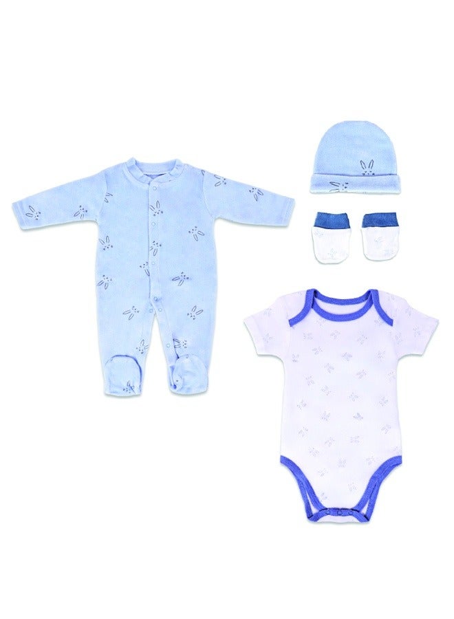 Nurtur طقم هدايا - 4 قطع (بدلة نوم، بدلة قصيرة الأكمام، قبعة، قفازات) أزرق متعدد/للصبي - Image 1
